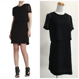 BCBGMAXAZRIA Black KRISTY Overlay Split Back Short Sleeve Dress
